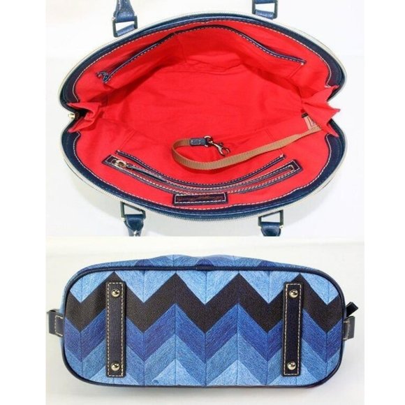 Like New-Sp.Ed. Dooney & Bourke Blue Chevron Leather Dome Satchel - Picture 3 of 6